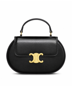 Celine Besace Clea Square Flap Bag In Shiny Calfskin Black 20Cm