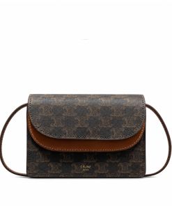 Celine Wallet On Strap In Triomphe Canvas And Smooth Lambskin Tan 20Cm