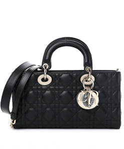 Medium Lady D-Joy Bag Black Cannage Lambskin 26cm