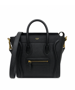 Celine Nano Luggage Bag In Drummed Calfskin Black 189243Dru38No