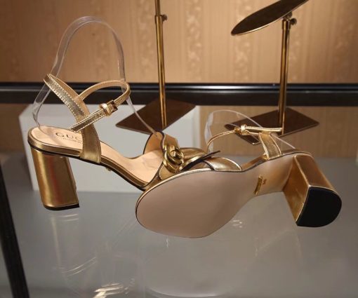 Gucci Gold Metallic Laminate Leather Mid Heel Sandal 453379 - Image 4