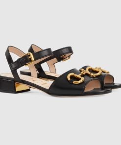 Gucci Women's Sandal With Horsebit Black 655413 Bko00 1000