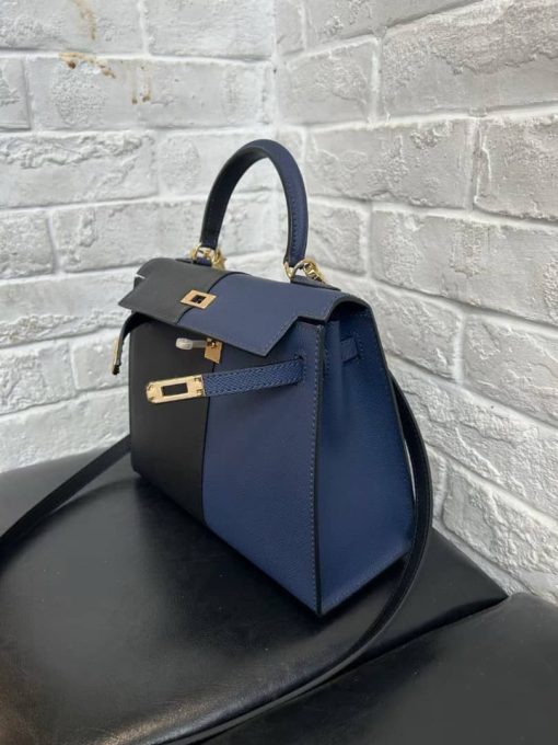 Hermes Kelly 28 Sellier Black Blue Indigo Blue Frida Epsom Gold Hardware - Image 7
