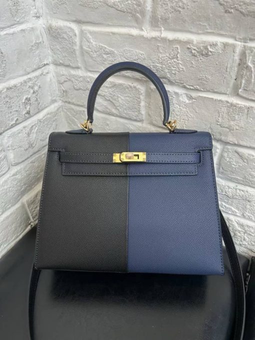 Hermes Kelly 28 Sellier Black Blue Indigo Blue Frida Epsom Gold Hardware - Image 4