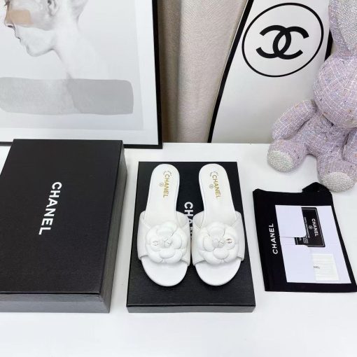 Chanel Camellia Slides White - Image 3