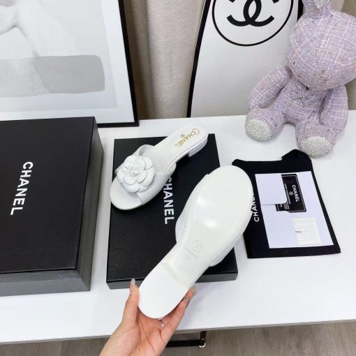 Chanel Camellia Slides White - Image 5