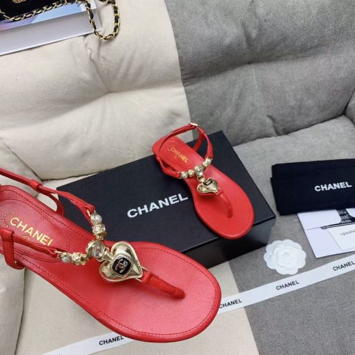 Chanel Gold Cc Logo Thong Sandals Wine Red - Image 2