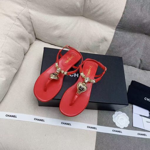Chanel Gold Cc Logo Thong Sandals Wine Red - Image 4