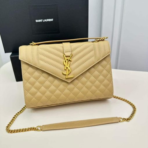 Saint Laurent Envelope Medium Chain Bag In Mix Matelasse Grain De Poudre Embossed Beige 24Cm 600185Bow912721 - Image 2