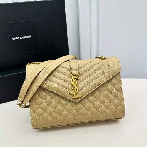 Saint Laurent Envelope Medium Chain Bag In Mix Matelasse Grain De Poudre Embossed Beige 24Cm 600185Bow912721 - Image 7