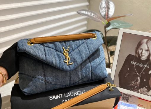 Saint Laurent Puffer Medium In Suede And Denim 30Cm 5774752Pt674575 - Image 3