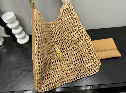 Saint Laurent Oxalis In Raffia Crochet And Leather Naturel 41Cm 773984Gaaeb9718 - Image 4