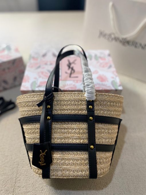 Saint Laurent Medium Panier Harness Raffia Tote Beige 17Cm - Image 5