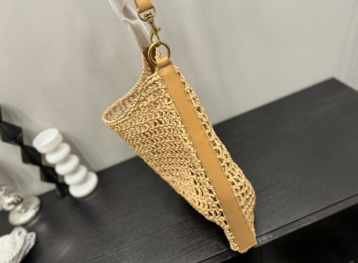 Saint Laurent Oxalis In Raffia Crochet And Leather Naturel 41Cm 773984Gaaeb9718 - Image 6