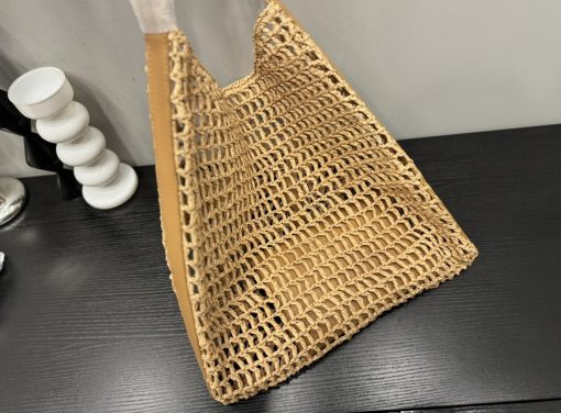 Saint Laurent Oxalis In Raffia Crochet And Leather Naturel 41Cm 773984Gaaeb9718 - Image 7