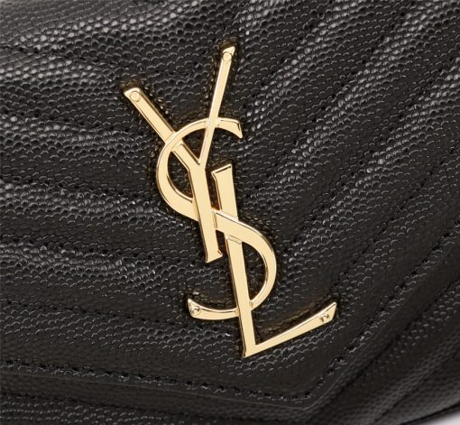 Saint Laurent Cassandre Matelasse Chain Wallet In Grain De Poudre Embossed Black Gold 22Cm 377828Bow011000 - Image 8