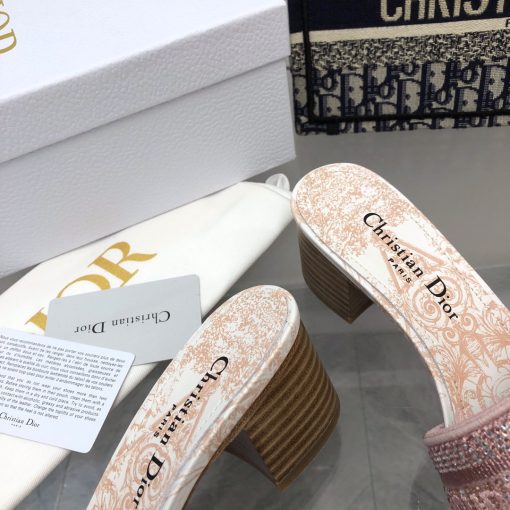 Dior Dway Heeled Slide Embroided Cotton Pink - Image 6