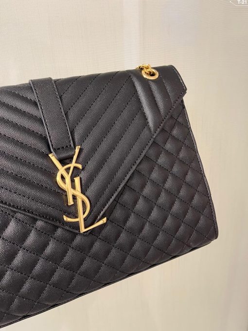 Saint Laurent Envelope Large Bag In Mix Matelasse Grain De Poudre Embossed Black Gold 31Cm 600166Bow911000 - Image 3