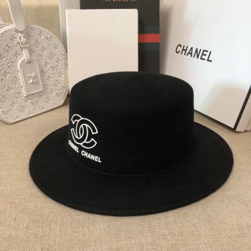 Chanel CC Wide Brim Wool Hat Black - Image 6