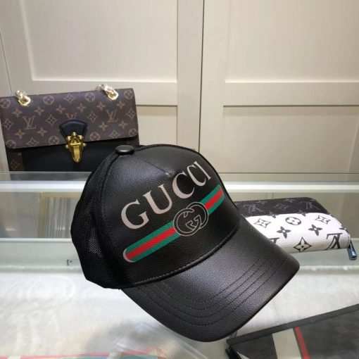 Gucci GG Print Leather Baseball Cap Black - Image 3