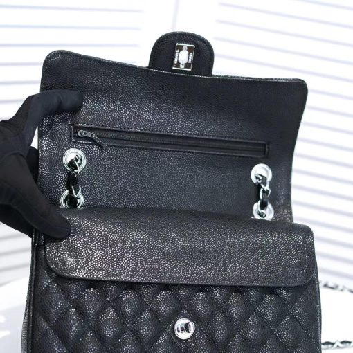 Chanel Classic Grain Silver Hardware Handbag Black A01112 - Image 9