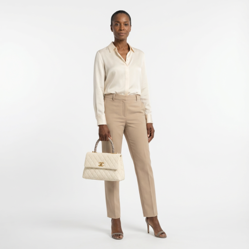 Chanel Caviar Elaphe Quilted Mini Coco Handle Flap Ivory 23Cm - Image 6