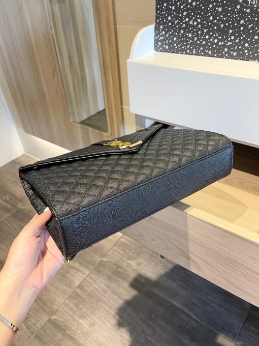 Saint Laurent Envelope Large Bag In Mix Matelasse Grain De Poudre Embossed Black Gold 31Cm 600166Bow911000 - Image 4