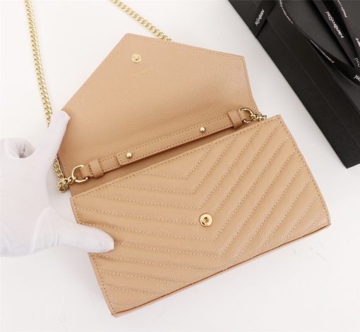 Saint Laurent Cassandre Matelasse Chain Wallet In Grain De Poudre Embossed Beige 22Cm 377828Bow012721 - Image 3