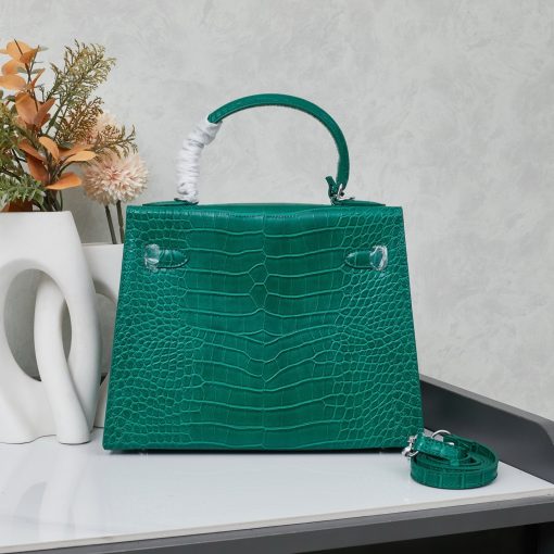 Hermes Kelly 25 Sellier Emeraude Niloticus Lisse Shiny Palladium Hardware - Image 5