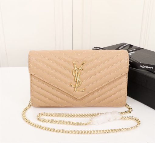 Saint Laurent Cassandre Matelasse Chain Wallet In Grain De Poudre Embossed Beige 22Cm 377828Bow012721 - Image 4