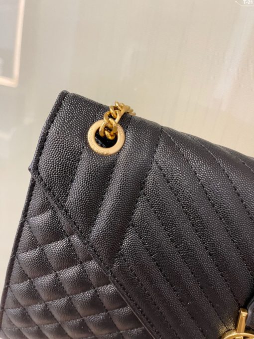 Saint Laurent Envelope Large Bag In Mix Matelasse Grain De Poudre Embossed Black Gold 31Cm 600166Bow911000 - Image 2