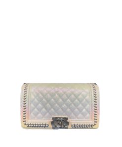 Chanel Boy Beauty Chain Around Bag Silver Tone Hardware Gradient White 26Cm