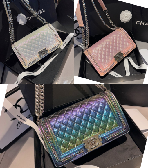 Chanel Boy Beauty Chain Around Bag Silver Tone Hardware Gradient White 26Cm - Image 3