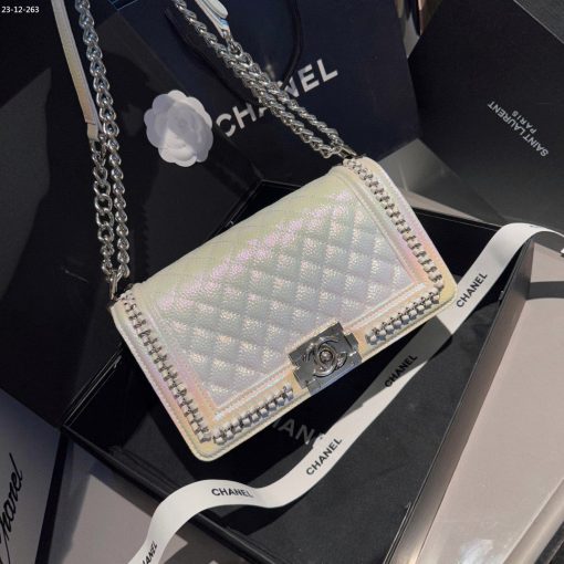 Chanel Boy Beauty Chain Around Bag Silver Tone Hardware Gradient White 26Cm - Image 2