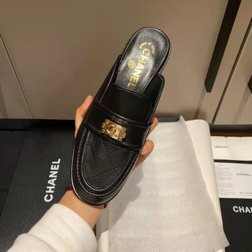 Chanel Casual Pain Laether Elegant Mules Sandals Black - Image 8