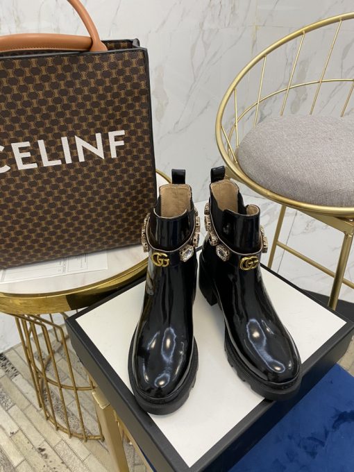 Gucci Women's Leather Ankle Boots With Strap Black 550036 Dks00 1000 - Image 9