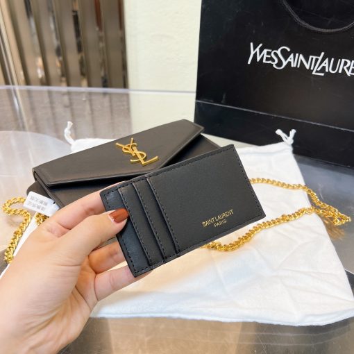 Saint Laurent Uptown Chain Wallet In Grain De Poudre Embossed Black 19Cm 6077881Gf0J1000 - Image 6