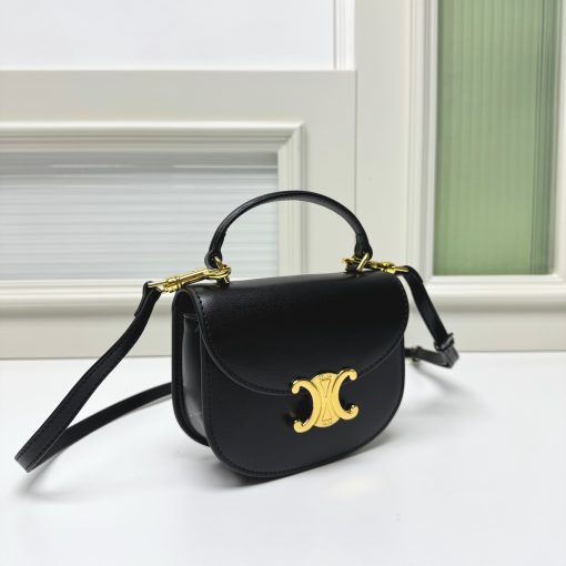 Celine Mini Besace Clea In Shiny Calfskin Black 15Cm 10L063Etz 38No - Image 4