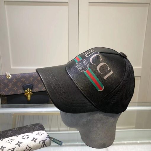 Gucci GG Print Leather Baseball Cap Black - Image 4
