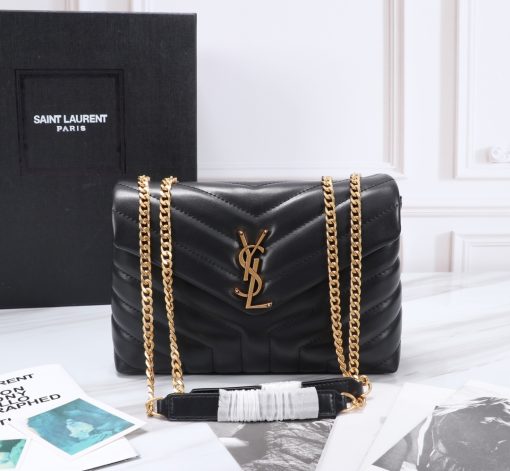 Saint Laurent Loulou Small Chain Bag In Matelasse Y Black Gold 23Cm 494699Dv7271000 - Image 10