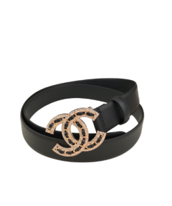 Chanel Glass Pearls Crystal Gold Black Belt 28mm