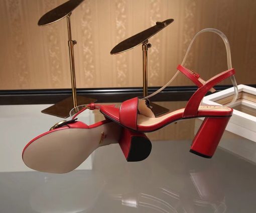 Gucci Double G Leather Mid Heel Sandal Red 453379 A3N00 - Image 9
