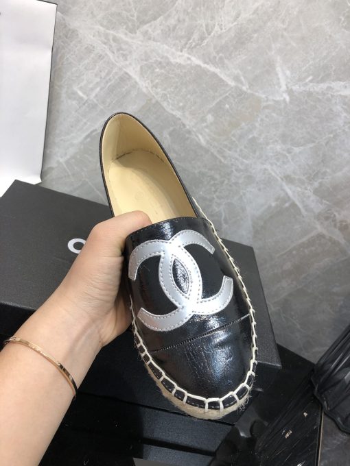 Chanel Embroidered Espadrille Leather Cap Toe Flats Black Cc - Image 6