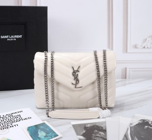 Saint Laurent Loulou Small Chain Bag In Matelasse Y Leather White Silver 23Cm 494699Dv7269207 - Image 9