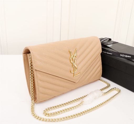 Saint Laurent Cassandre Matelasse Chain Wallet In Grain De Poudre Embossed Beige 22Cm 377828Bow012721 - Image 5