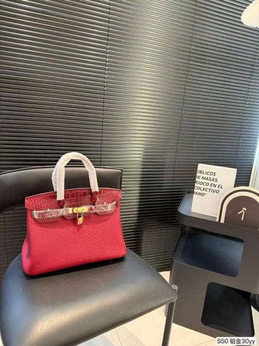 Birkin Touch 30 Togo And Shiny Crocodile Gold Hardware - Image 2