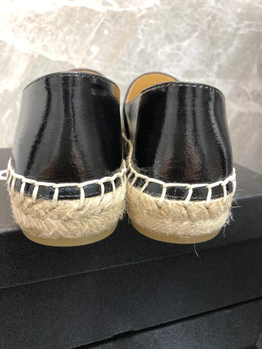 Chanel Embroidered Espadrille Leather Cap Toe Flats Black Cc - Image 7