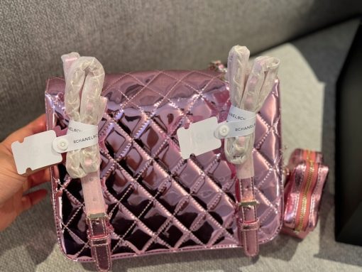 Chanel Mini Flap Bag & Star Coin Purse Pink Mirror Calfskin/Metallic Calfskin Light Gold Hardware - Image 8