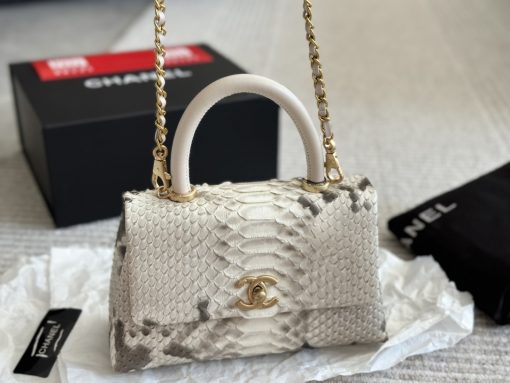 Chanel Off White Python Medium Coco Top Handle Bag 22CM - Image 2
