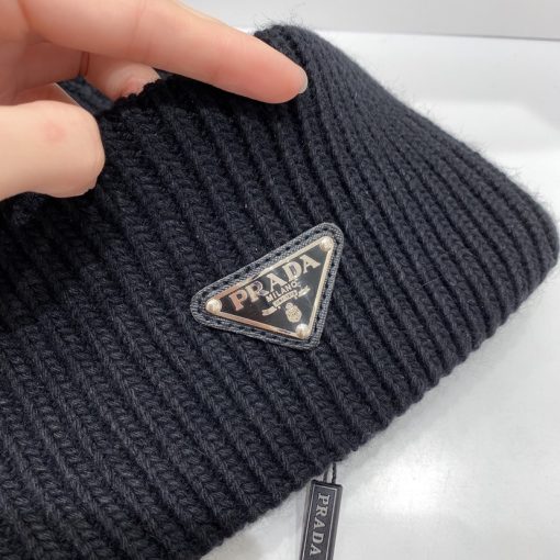 Prada Wool And Cashmere Beanie Silver Black - Image 8